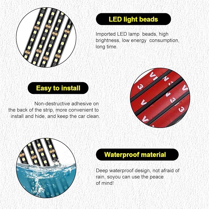 Car LED Strip Light, 48 LEDs RGB Neon Interior Atmosphere Lights, 12V Under Dash Ambient Night Light, USB Port Auto Interior Decorative Lamp, Universal Car Accessories (White)