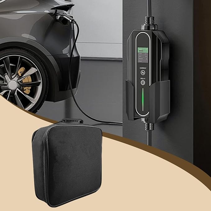 EV Charging Cable Storage Bag Electric Vehicle Charging Cable Organizer Portable Carrying Case for Adapters Multipurpose, Square