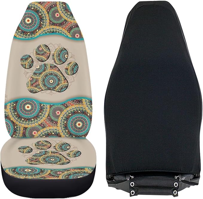 BIGCARJOB Aztec Tribal Paw Car Seat Covers Front Seat Protector 2 Packs Set of Vehicle Interior Seat Mat Cover Universal Fit Cars,Sedan,Truck,SUV