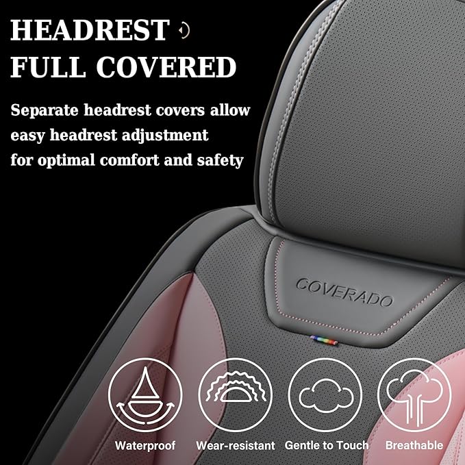 Coverado Car Seat Covers, Front Covers for Cars, Car Seat Cover Front Seats, Automotive Seat Cover, Waterproof, Leather Car Seat Cushion, Universal Interior Seat Protectors for Most Cars Black