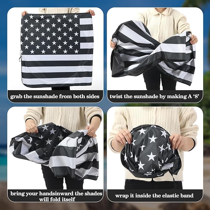 Woanger Windshield Sun Shade Foldable Car Front Window Covers for Car Accessories Sun Heat UV Rays Visor Protector Protection for Universal Cars SUV Truck (Flag)