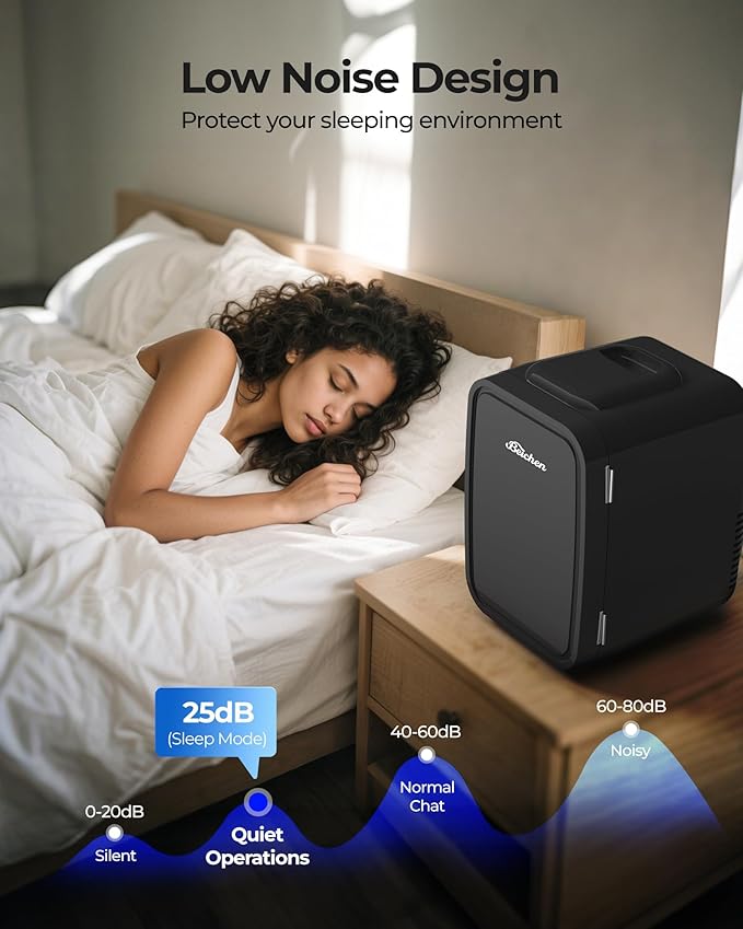BEICHEN Mini Fridge, 4 Liter/6 Can Portable Refrigerator for Bedroom Office Dorm Car– Fast Cooling, Low Noise, 100-125V AC/5-12V USB Small Compact Refrigerator for Skincare, Food, Drinks(Black)