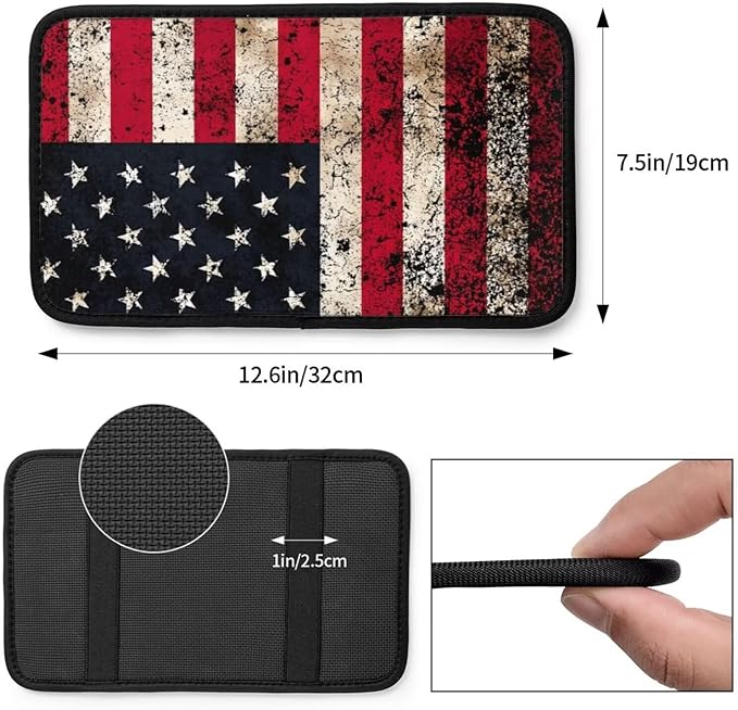 American Flag Center Console Cover Vintage Brown Red Black Armrest Cover Middle Console Covers Accessories Arm Rest Seat Box Covers Protector