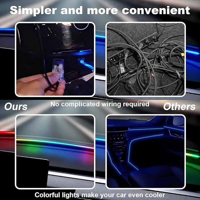 59" RGB LED Strip Lights for Car Interior,16M Colors RGB Front Windshield Ambient Lighting Kits, Music Sync, Easy Plug & Play Installation, Cuttable, Wide Compatibility