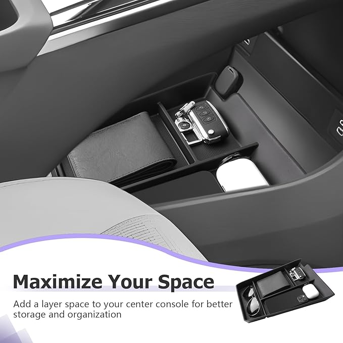LUWU Lower Console Organizer Compatible with 2023 2024 2025 Toyota bZ4X & 2023 2024 2025 Subaru Solterra Accessories Armrest Console Secondary Storage Box Insert Tray Silicon Material Black