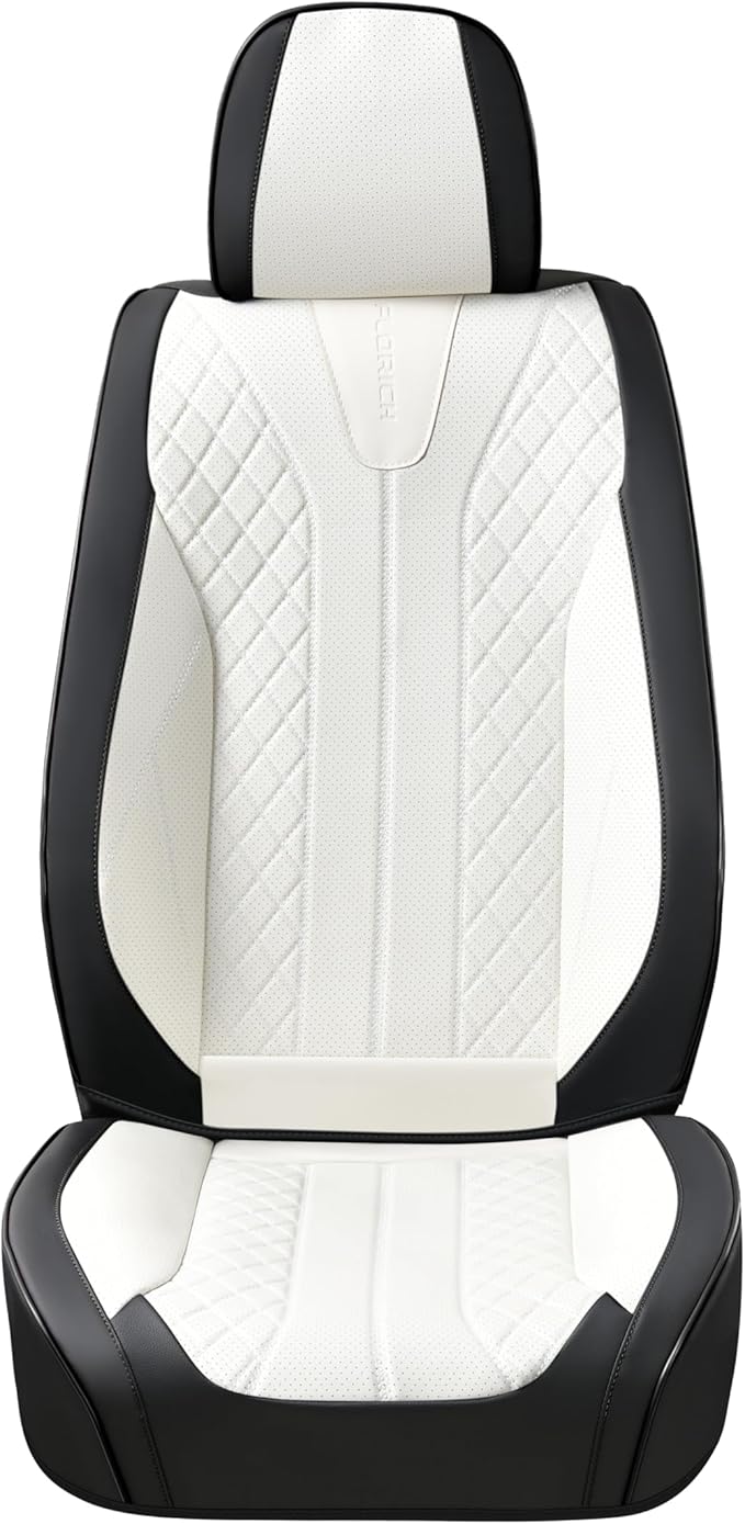 FLORICH Waterproof Front Car Seat Cover Faux Leather Automotive Seat Cover Front Car Seat Cushion Car Seat Protector Accessories Universal Fit for Most Cars SUV Trucks, Black&White