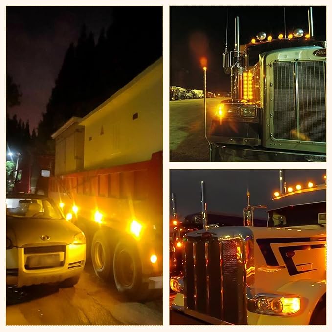 2PCS 17 LED Dual Revolution Amber Turn Signal & White Auxiliary Watermelon Lights, Clear Lens with Stainless Steel Bezel, Compatible with Freightliner, Ke-nw-or-th, Peterbilt & Heavy Trucks