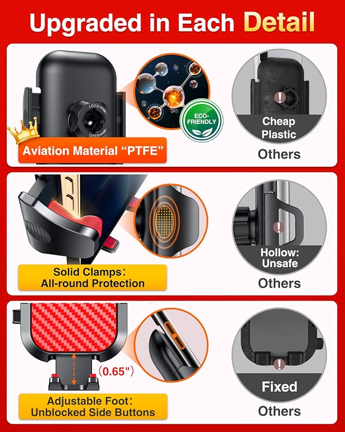 VANMASS Phone Holders for Your Car Ultimate Military-Grade Car Phone Holder Mount【Patent & Safety Certs】 Upgraded Shockproof Truck Air Vent Phone Mount for iPhone 17 Pro Max 16 Samsung Android,Red