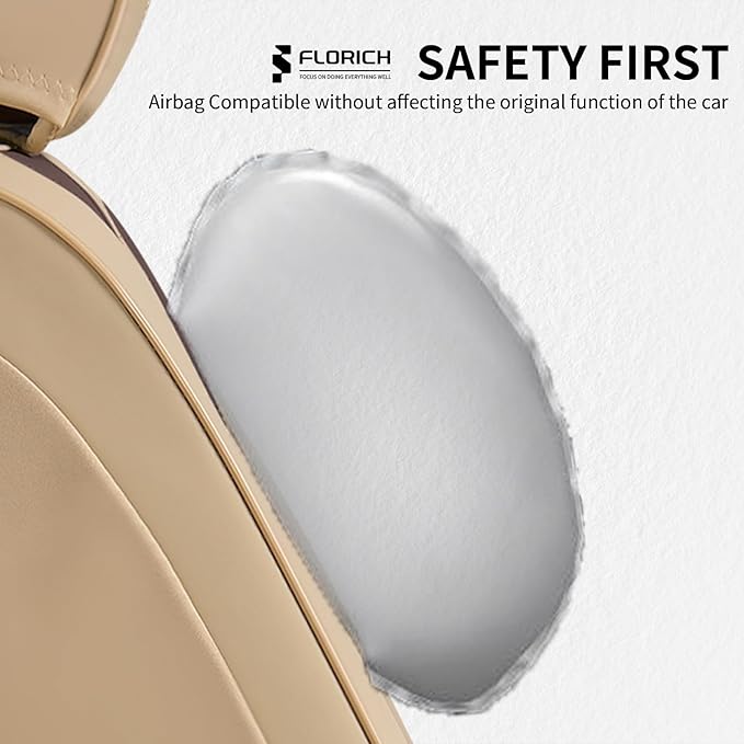 FLORICH Front Seat Covers 2 Pieces Universal Seat Cover for Cars Breathable Leather Waterproof Car Seat Cover Driver Seat Cover Automotive Car Seat Cushion Fit for Most Cars SUV Trucks, Beige&Coffee