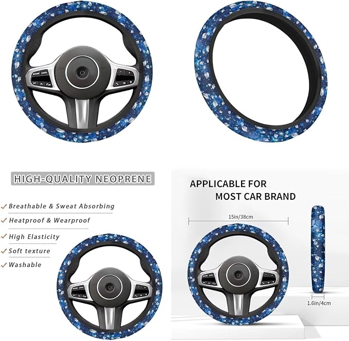 Blue Ocean Car Accessories for Men Women Cute Dolphin Steering Wheel Cover Car Armrest Cover Handbrake Coer Auto Interior Sets
