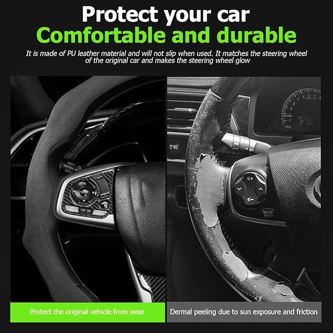 Mandark Car Steering Wheel Cover, Suede Sport Vehicle Steer Wheel Protector Fitting 15 Inch, Non-Slip Comfortable Automotive Interior Decoration Accessories, Universal for Most Cars (Black)
