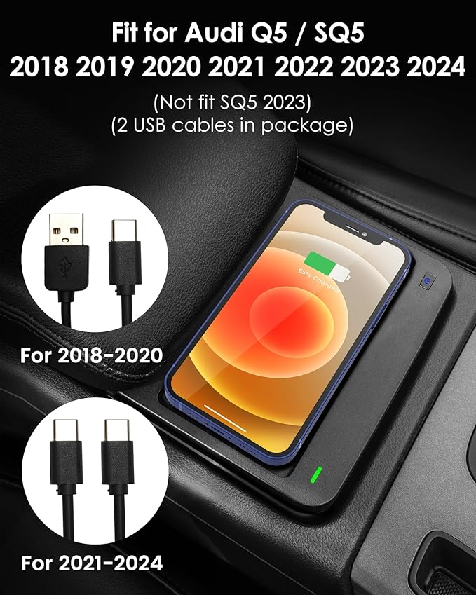 Car Wireless Phone Charger for Audi Q5 2018-2024/SQ5 2018-2022 2024 Center Console,Charging Pad Mat for Audi Q5 SQ5 2018 2019 2020 2022 2023 2024 Accessories Interior (Not fit SQ5 2023)