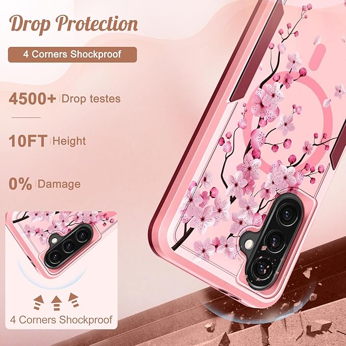 for Samsung Galaxy A36 5G Phone Case - Compatible with MagSafe Women Girls Cute Magnetic Protective Cover Girly Flower Blossom Heavy Duty Shockproof Design for Samsung A36 5G Cases 6.7"