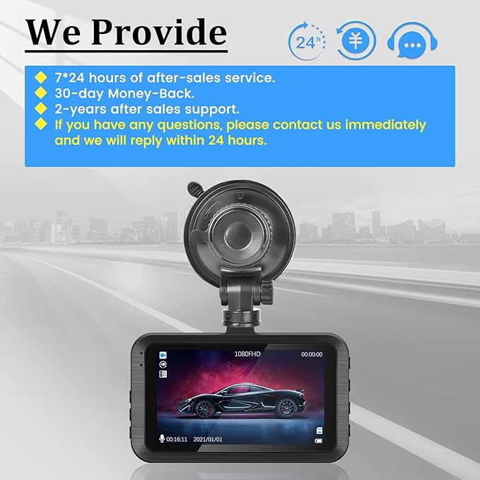 Dash Camera for Car - 3 Inch 1080P IPS Touchscreen Car Camera - G-Sensor/Loop Recording / 24H Parking Monitor / 150° Wide Angle/Night Vision/Exposure Compensation/Support TF Card