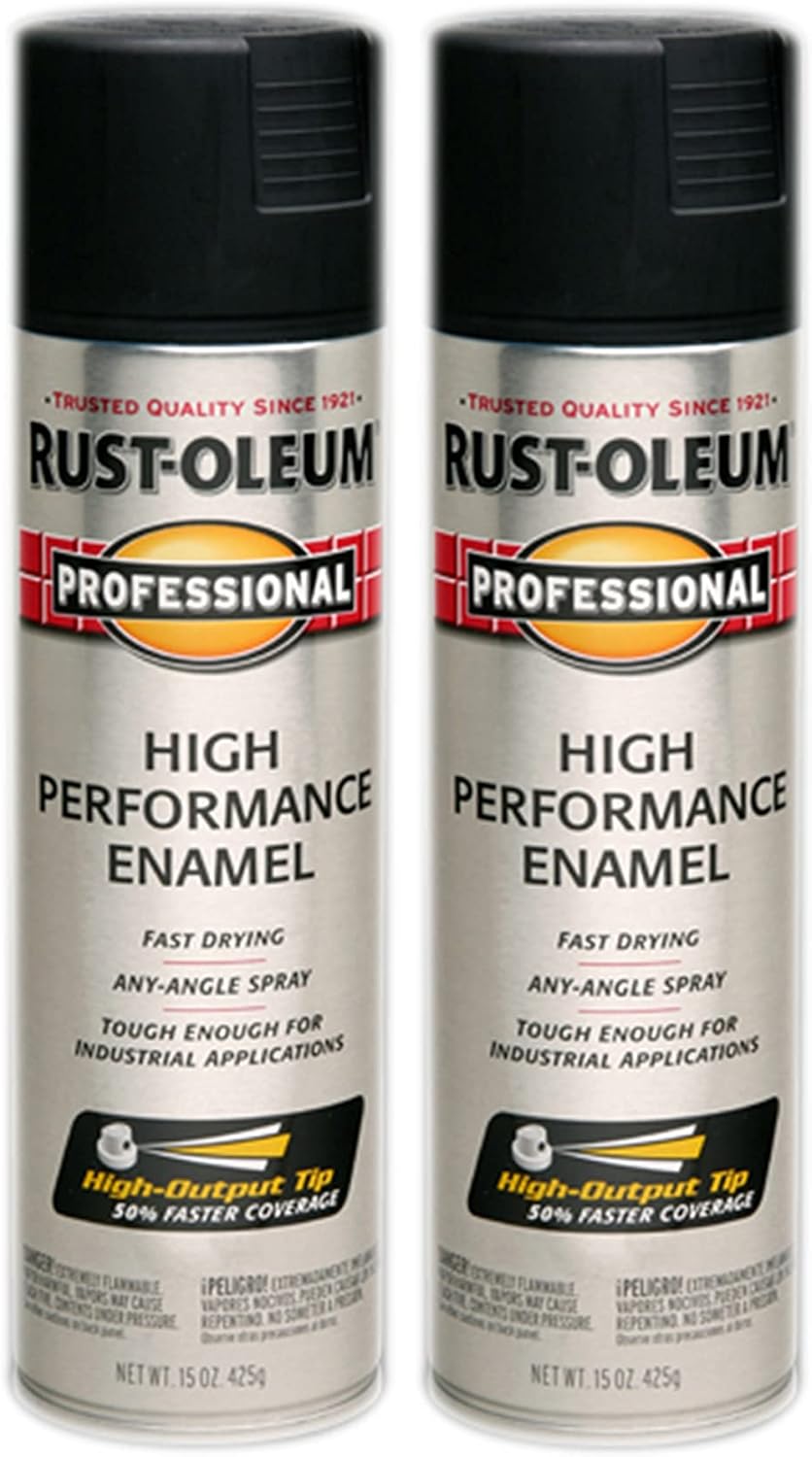 Rust-Oleum 239107-2PK Professional High Performance Enamel Spray Paint, 15 Oz, Semi-Gloss Black, 2 Pack