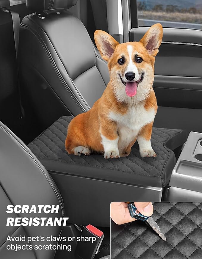 JOYTUTUS Center Console Cover Compatible with 2015-2026 Ford F150, 2017-2026 F250 F350 F450 with 40/20/40 Jump Seat, Leather Armrest Cover Center Console Cushion (Jump Seat Only)