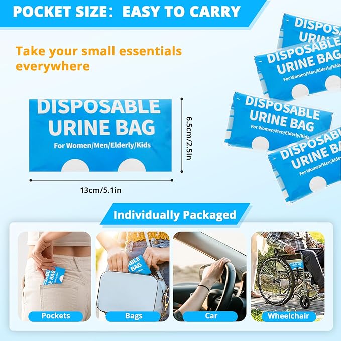 Disposable Urine Bag for Travel - 900ML Portable Pee Bags for Women Men 8/12/20/24/28 PCS Emergency Vomit Bags Urinal Toilet for Car Camping, Road Trip,Traffic Jam, Pregnant, Kid, Patient
