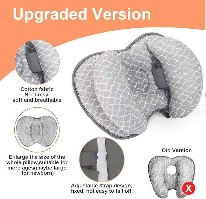 KAKIBLIN Baby Neck Pillow for Head, 2 in 1 Travel Pillow Baby Car Seat Head Support Banana Neck Pillows for Infants Small Boys and Girls, Support for Stroller,White Cloud