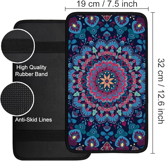 1pc Center Console Armrest Cover Pad 12.6x7.5 inch Lotus Neoprene Car Armrest Cushion Waterproof Armrests Seat Box Cover Protector for Universal Cars Vehicles SUVs