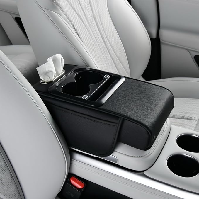 Armrest Box Pad for Car w/Type-C Charging Interface, Car Center Console Cover w/Cup Holder, Interior Car Accessories (Black)