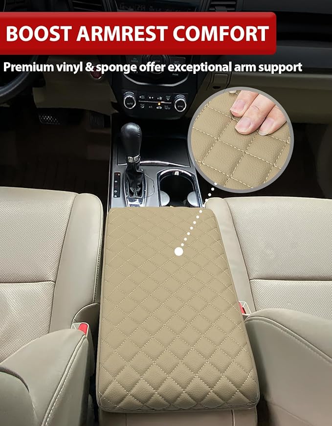 KBH Center Console Armrest Cover for Acura RDX 2013 2014 2015 2016 2017 2018, Middle Console Lid Protector Cushion Pad Accessories, Vinyl Leather, Anti-Scratch, Beige