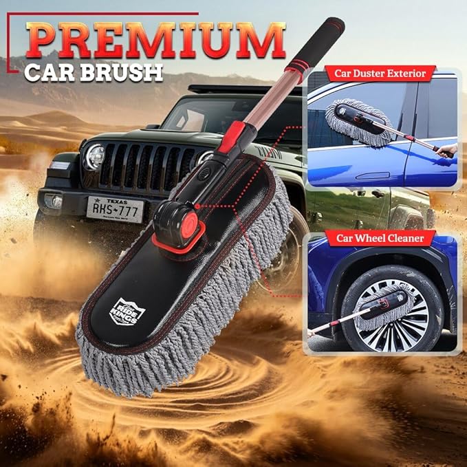 Car Duster Exterior Scratch Free - 27-36" Extendable Handle Microfiber Auto Dusting Brush for SUV, RV, Truck, Motorcycle & Dashboard, Storage Bag Included
