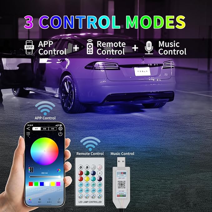 for Tesla Model 3 Y LED Dashboard Ambient Lighting Interior Lights Neon Light Kits 2025 2024 2023 2022 2021 Accessories Accessory RGB Dreamcolor, App & Remote & USB Hub, DC 12V