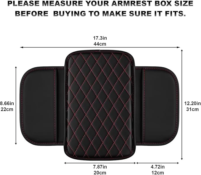 Upgraded Car Center Console Cover Fit for Corolla Cross Faux Leather Car Armrest Cover Cushion with 2 Storage Bags,Car Armrest Storage Box Interior Accessories(Black&Redline)