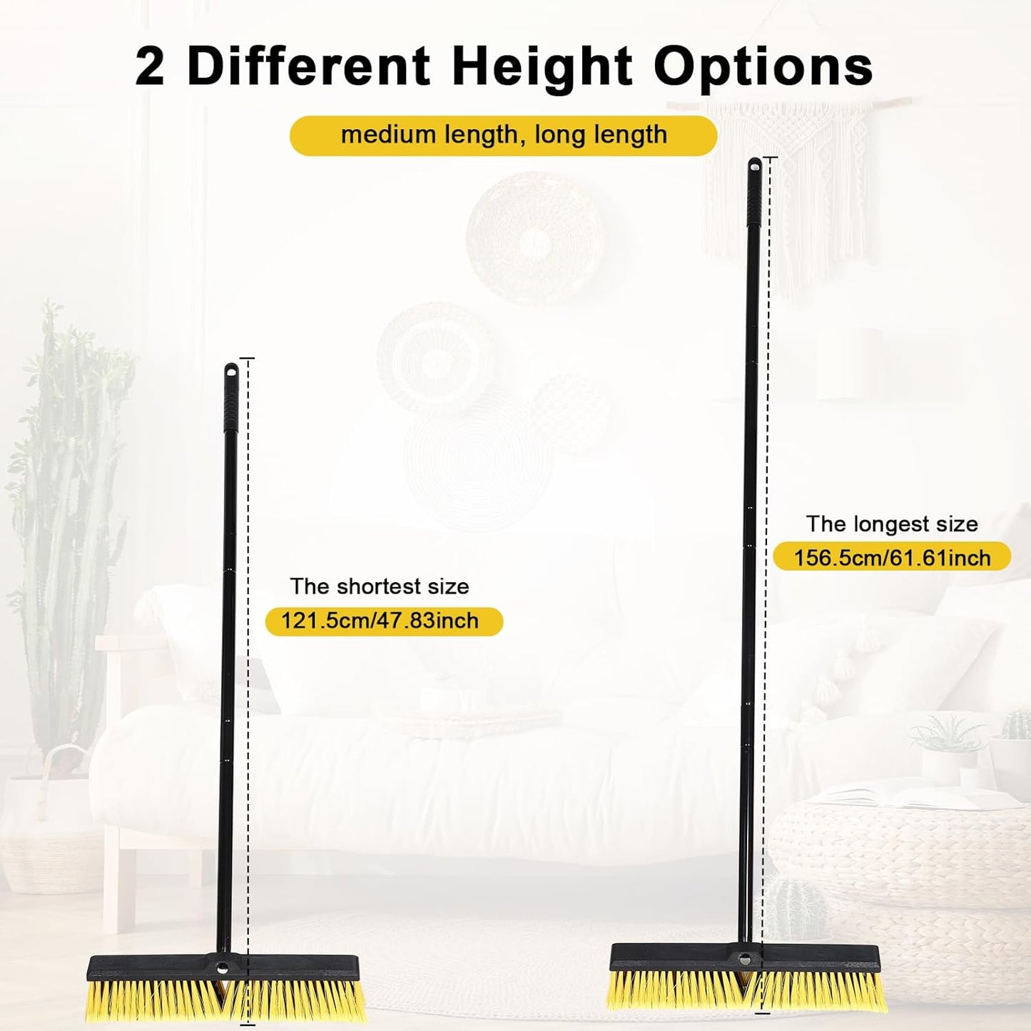 Zhehao 6 Pack 18 Inches Push Broom Outdoor, Multi Surface Garden Brush Broom with Adjustable 63" Long Handle for Deck, Driveway, Patio, Warehouse, Garage, Yard, Concrete Floor Cleaning