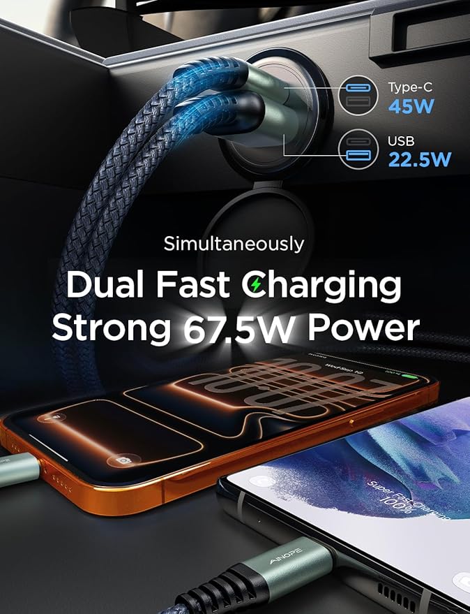 AINOPE 67.5W Super Mini Cigarette Lighter Adapter Car Charger USB C Fast Charging, All Metal PD&QC Type C Car Charger Adapter Outlet Plug Socket for iPhone 17 16 Pro Max 15 14,Samsung S26 S25 Mother's
