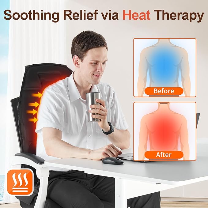 Back Massager with Heat for Pain Relief Deep Tissue, Portable Massage Chair Cushion and Seat Pad for Office, Gifts for Men & Women for Home Use