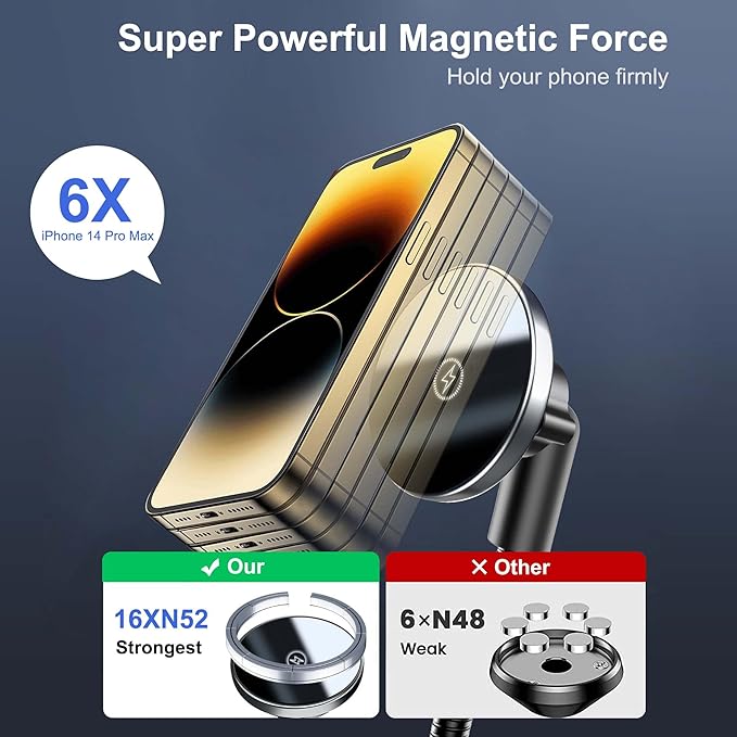 for Mag-Safe Car Mount Charger 15W iPhone Wireless Car Cigarette Lighter Phone Charger, Cigarette Lighter Phone Mount with Dual Port PD&QC3.0 Fast Charging for iPhone 17 16 15 Pro Plus Max 14 13 12