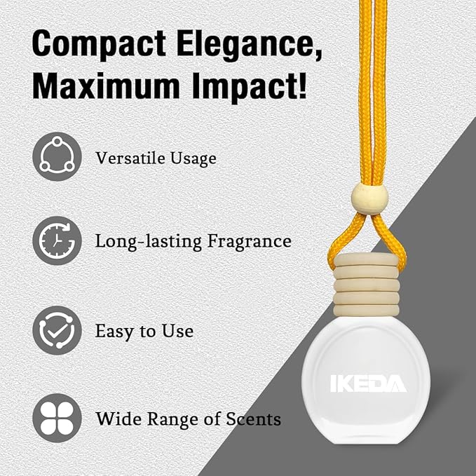Ikeda Car Air Freshener: Hanging Car Smell Air Freshener | 10ml Hanging Car Perfume | Long Lasting Fragrance | Strong Scents Diffuser for Auto Home (Coconut)