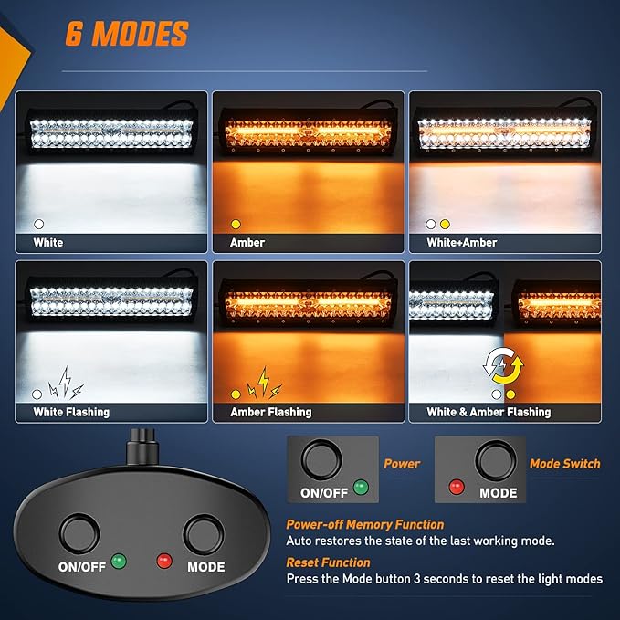 Nilight 12Inch 300W LED Light Bar Spot Flood Amber White Strobe 6 Modes with Memory Function Off-Road Truck Car ATV SUV Cabin Boat with 16AWG Wiring Harness Kit-1 Lead