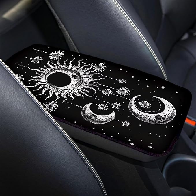 Moon Sun Car Center Console Armrest Pad Universal Moon Cars Accessories Breathable Car Center Console Cover Seat Box Cover for Sedan, Van, SUV, Trucks