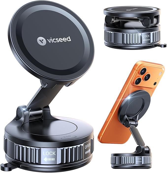 VICSEED Ultimate for Magsafe Car Mount [98+LBS Strongest Suction] 360° Vacuum Magnetic Phone Holders for Your Car Metal Arm Foldable Cellphone Mount for iPhone 17 16 15 14 13 12 Pro Max Air Android