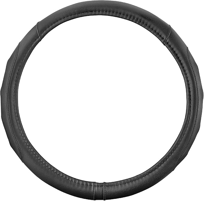 Motor Trend GripDrive Faux Black Leather Steering Wheel Cover for Car Truck Van SUV, Small 14 inch Size, Solid Black Stitched Car Steering Wheel Cover Vehicle & Auto Accessories