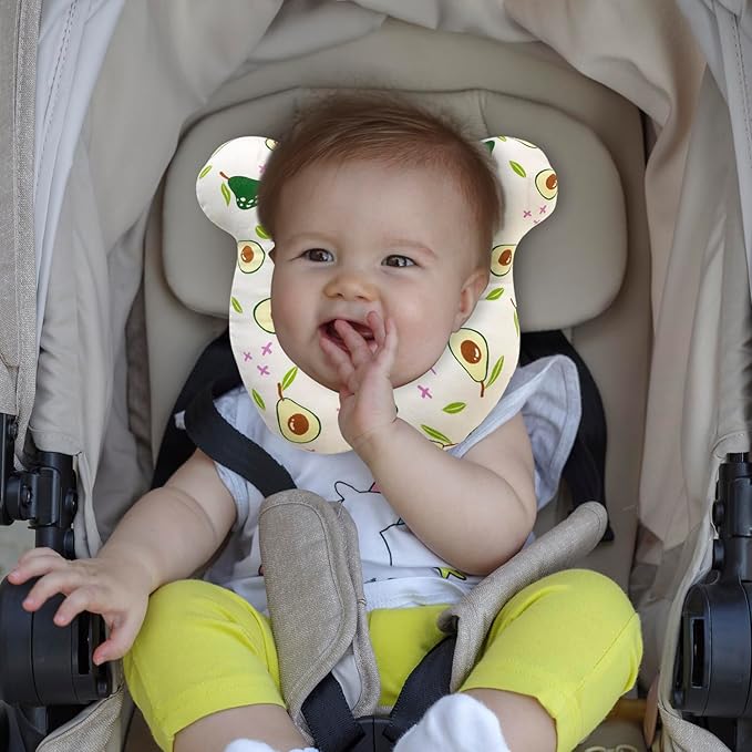 Baby Travel Pillow, Infant Kid's Cushion Soft and Skin Friendly for Car Seat, Pushchair and Stroller (White Avocado)
