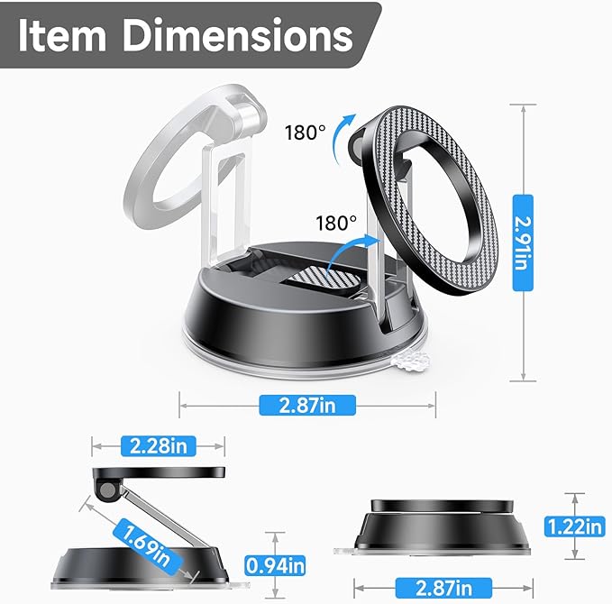 ACMEZING NeverFall Car Phone Holder for MagSafe [78+LBS Ultra Grip | 2400gf Magnetic Power] 360° Foldable Car Mount Cell Phone Holders for Your Car for iPhone 17-12 All Smartphones, Carbon Fiber