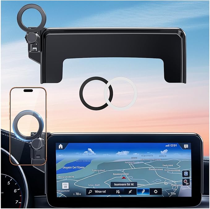 Car Phone Holder for Mercedes Benz GLC 2020-2022 & C-Class 2019-2021 (Only for 10.25-Inch Screen) 360° Rotation Magnetic Cell Phone Mount, Compatible with Magsafe, Does Not Affect Air Vent