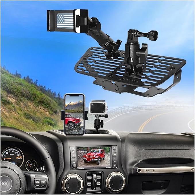 WXRYLYN 2Ways 2011-2018 Wrangler JK Pure Metal Dash Phone Mount Phone Holder for 2011-2018 J eep Wrangler JL Metal Dash Platform Go P ro Phone Mount