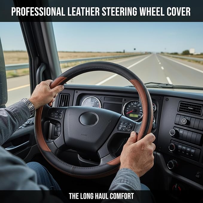18 Inch Steering Wheel Cover, Leather Truck Steering Wheel Covers for Semi Trucks & Big Rigs, (Black Brown, 45cm/18)