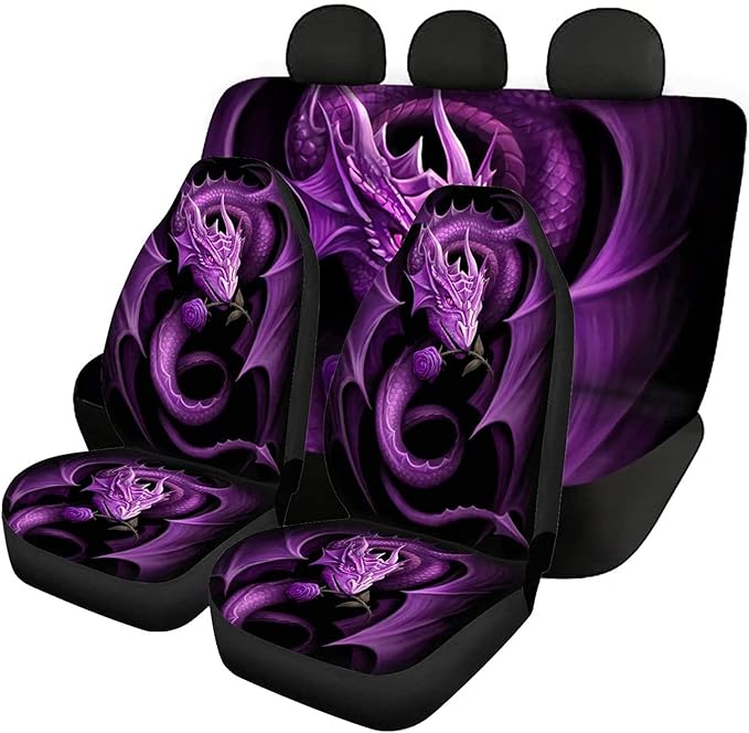 KEIAHUAN Purple Dragon Car Seat Covers for Women Men Gift Stretch Car Front Seat with Rear Backrest Bottom Bench Cover for Auto Cars Sedan SUV Automotive Interior