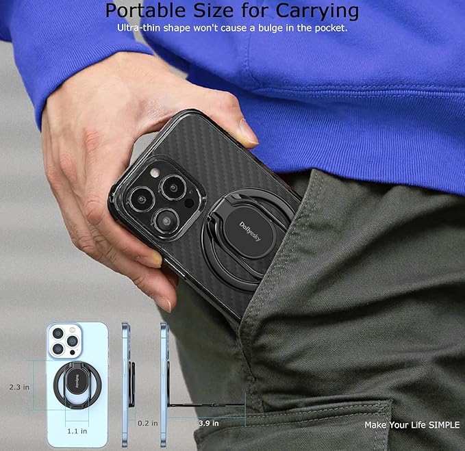 Doflyesky Magnetic Phone Ring Grip Holder, Dual-Sided Magnetics Adjustable Gym Finger Ring Grip Kickstand, Removable Phone Grip, for iPhone, iPad and Smartphones
