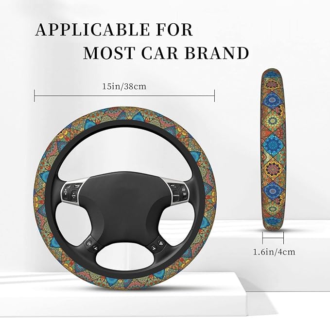 Boho Mandala Auto Car Steering Wheel Cover Universal 15 Inch Neoprene Interior Decor Protection Accessories