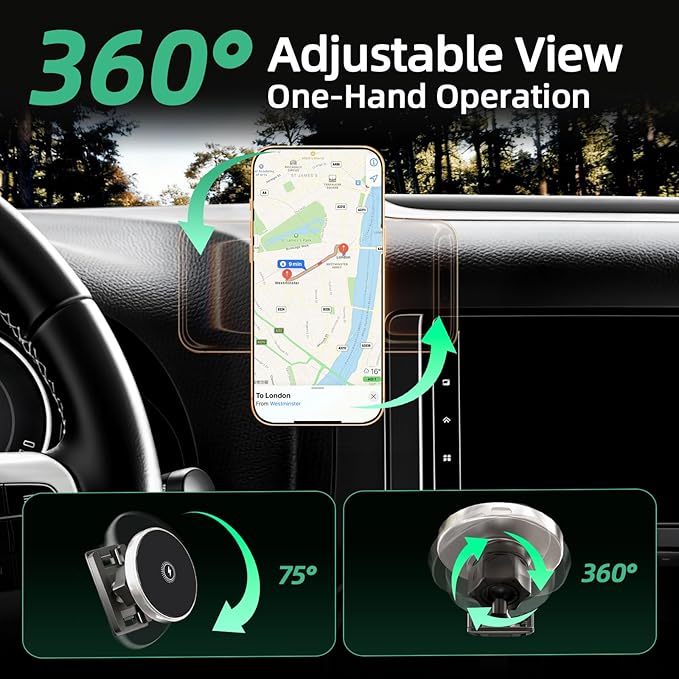 Car Phone Holder for Jeep Wrangler (2011-2016 2017),Magsafe Car Mount Charger,Magnetic Phone Holder,15W Wireless Charging,Dashboard Phone Holder,360° & Hands Free,2015 Wrangler Interior Accessories