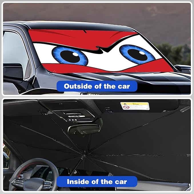 Upgraded Car Windshield Sun Shade Umbrella, Car Shade Front Windshield Sun Shade, Foldable Umbrella for Block UV Rays & Sun Heat Protection, 57"X31"