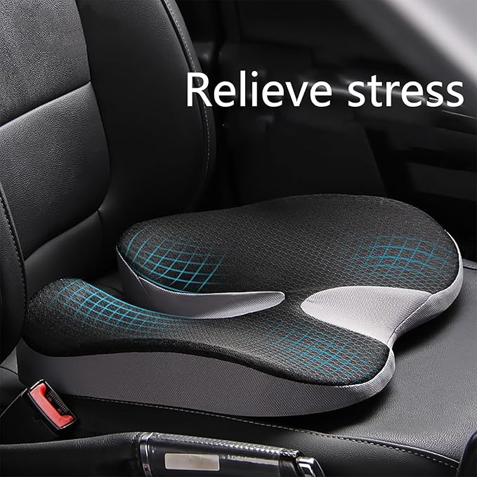 Car Seat Cushion for Long Driving, Ergonomic Memory Foam Seat Cushion, Car Seat Cushion for Back Pain and Lumbar Support Non Slip and Easy Clean for Driving Gaming Chair and Travel C Navy Blue