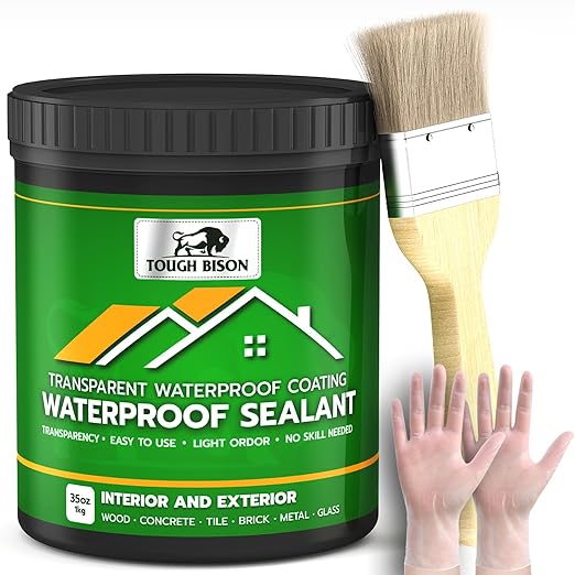 Clear Waterproof Sealant – Water-Based Transparent Waterproof Coating Acrylic Paste for Leakage for Roofs, Walls, Windows, Bathroom, Wood, Concrete, Tile, Metal, Indoor & Outdoor, Non-Toxic, 35oz, 1KG