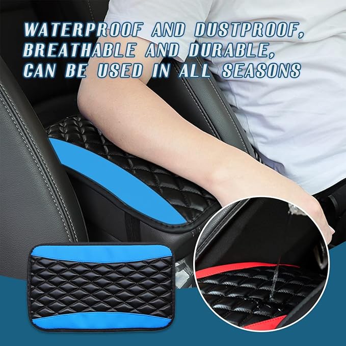 Ziciner Leather Car Center Console Armrest Pad, PU Waterproof Auto Seat Box Cover Protector, Hand Rest Cushion Protection Pad, Vehicles Interior Accessories Universal for Car,SUV (Blue)